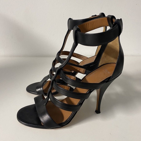 Givenchy Black Leather Kali Strappy Sandal Cage T Strap Open Toe Slim He… - Picture 5 of 9